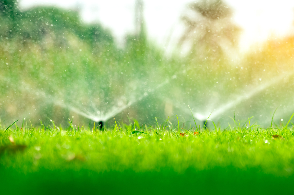Lawn irrigation sprinkler system in operation
